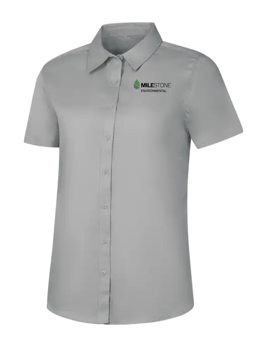 Womens Light Grey Short Sleeve Superpro React Twill Shirt w/Milestone Environmental Logo