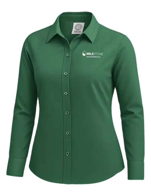 Brooks Brothers Womens Medium Green Wrinkle-Free Stretch Nailhead Shirt w/Milestone Environmental Logo