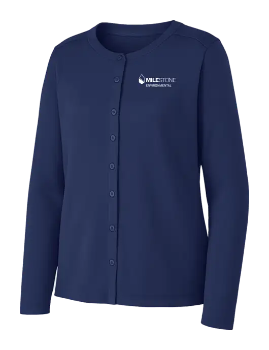 Dress Blue Navy Womens Concept Stretch Button-Front Cardigan Sweater w/Milestone Environmental Logo