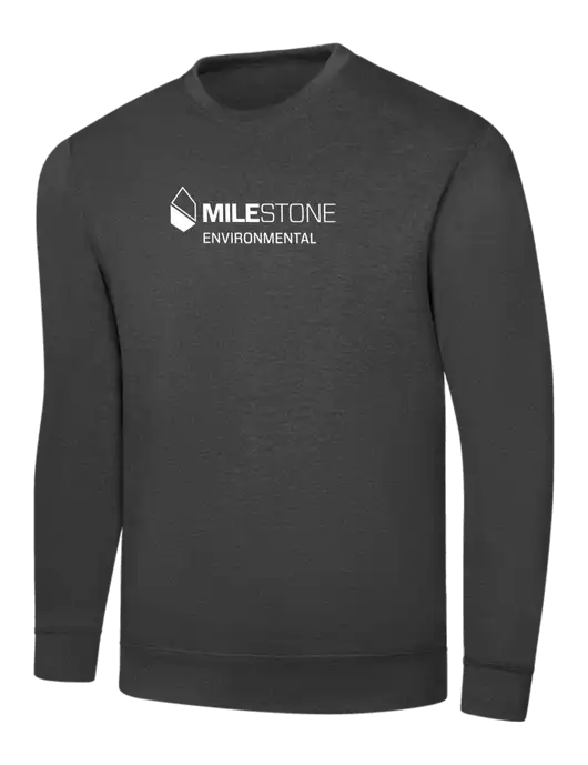 Dark Heather Grey 7.8 oz Ring Spun Crew Sweatshirt w/Milestone Environmental Logo