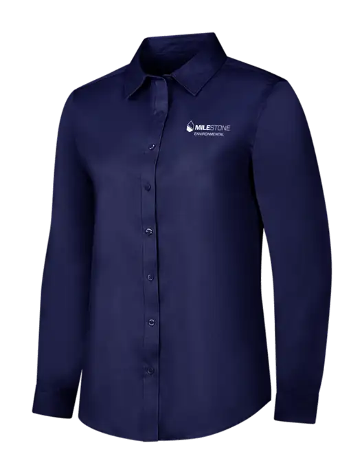Navy Womens Long Sleeve Superpro React Twill Shirt w/Milestone Environmental Logo