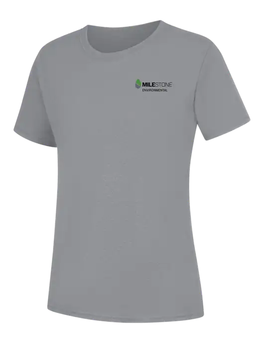 Womens Light Grey Heather Core Blend Tee w/Milestone Environmental Logo