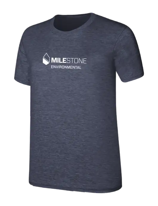 Womens Ring Spun Heather Navy 4.5 oz T-Shirt w/Milestone Environmental Logo