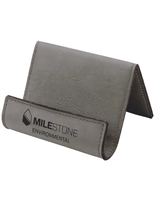 Grey Leatherette Card & Phone Holder w/Milestone Environmental Logo