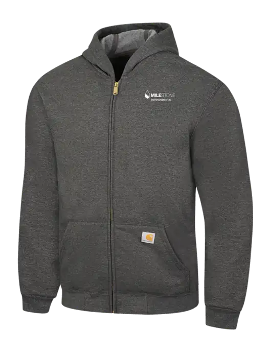 Carhartt Dark Grey Heather Midweight Hooded Zip-Front Sweatshirt w/Milestone Environmental Logo