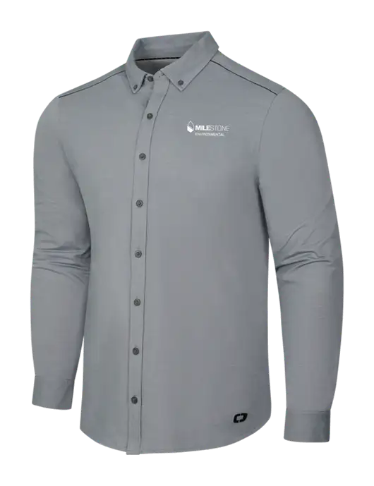 OGIO Medium Grey Heather Modern Code Stretch Button-Up Shirt w/Milestone Environmental Logo