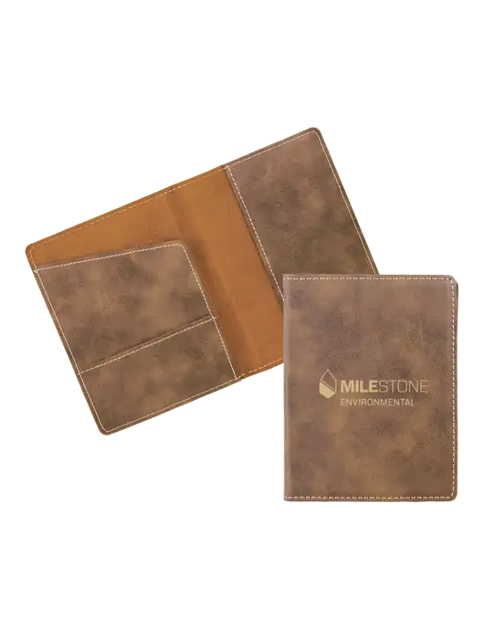 Rustic Leatherette Passport Holder w/Milestone Environmental Logo