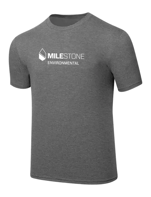 Simply Soft Heathered Medium Grey 4.5oz  Poly/Combed Ring Spun Cotton T-Shirt w/Milestone Environmental Logo
