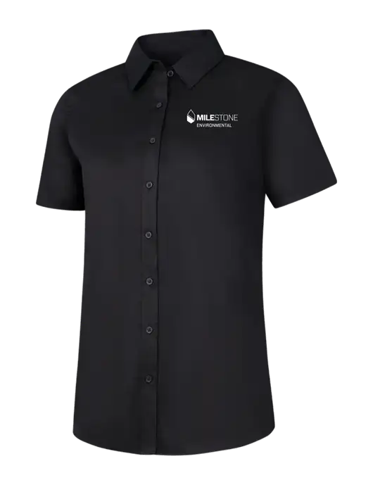 Womens Black Short Sleeve Superpro React Twill Shirt w/Milestone Environmental Logo