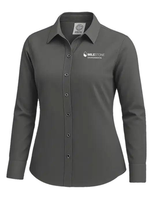 Brooks Brothers Womens Dark Grey Wrinkle-Free Stretch Nailhead Shirt w/Milestone Environmental Logo