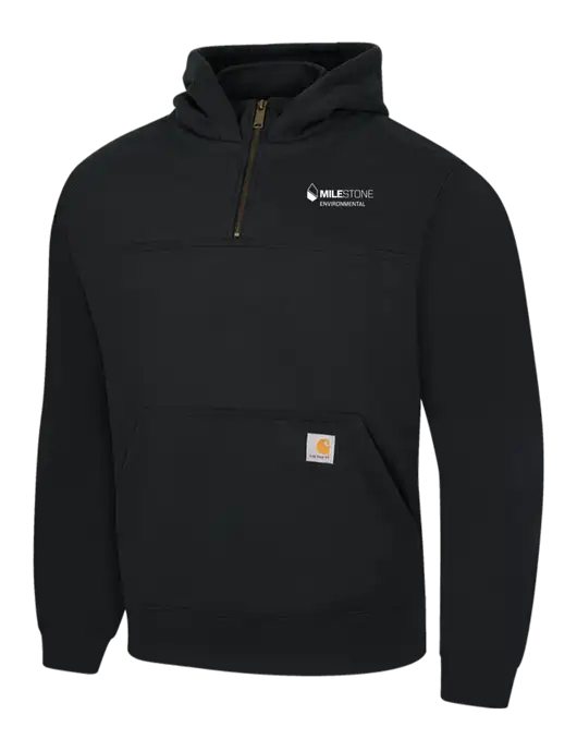 Carhartt Black Rain Defender Paxton Heavyweight Hooded 1/4 Zip Mock Sweatshirt w/Milestone Environmental Logo