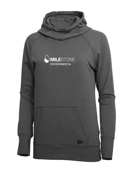 New Era Black Heather Womens Tri-Blend Fleece Pullover Hoodie w/Milestone Environmental Logo