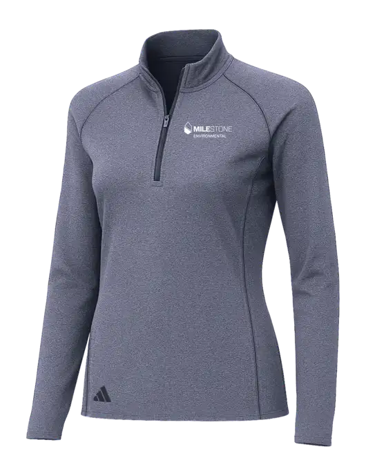 Adidas Womens Navy Melange Space Dyed Quarter-Zip Pullover  w/Milestone Environmental Logo