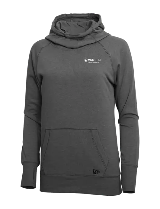 New Era Black Heather Womens Tri-Blend Fleece Pullover Hoodie w/Milestone Environmental Logo