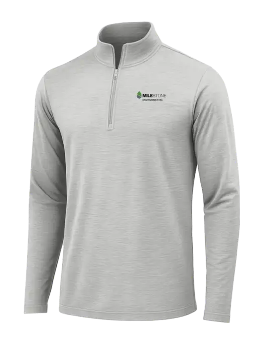 Light Grey Heather Posicharge Tri-Blend Wicking 1/4 Zip Pullover w/Milestone Environmental Logo