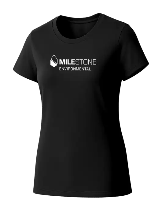 Womens Seriously Soft Black T-Shirt w/Milestone Environmental Logo