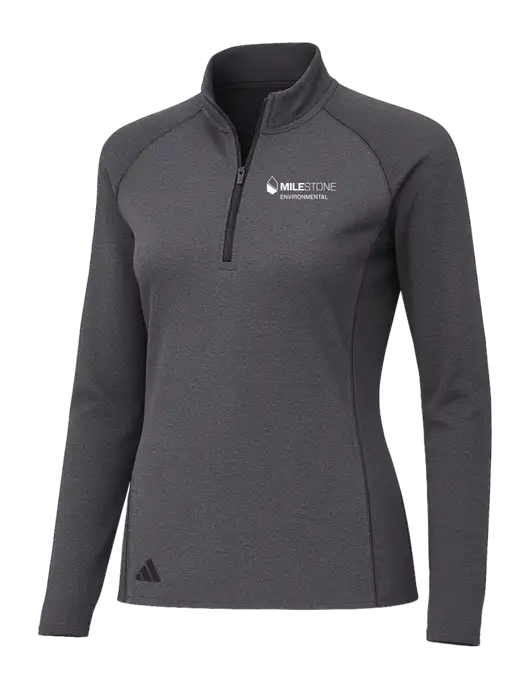 Adidas Womens Black Melange Space Dyed Quarter-Zip Pullover  w/Milestone Environmental Logo