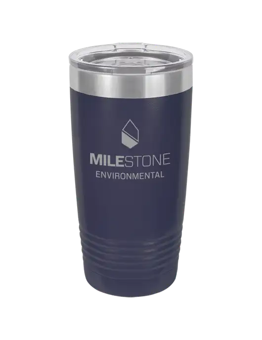 Polar Camel 20 oz Powder Coated Navy Vacuum Insulated Tumbler w/Milestone Environmental Logo