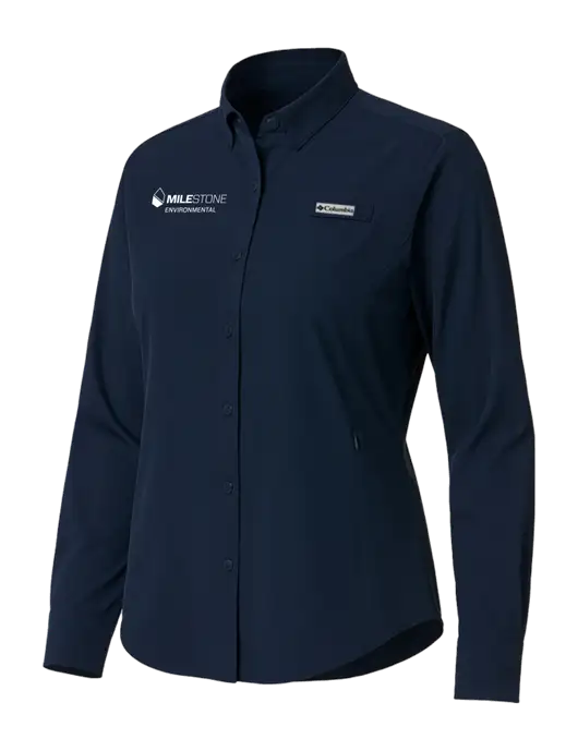 Columbia Navy Womens PFG Tamiami II Long Sleeve Shirt w/Milestone Environmental Logo