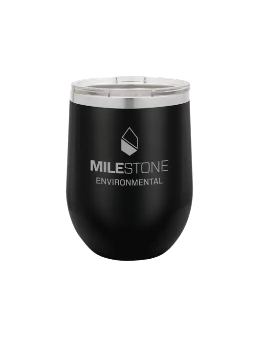 Polar Camel 12 oz Powder Coated Black Vacuum Insulated Stemless Wine Tumbler w/Milestone Environmental Logo