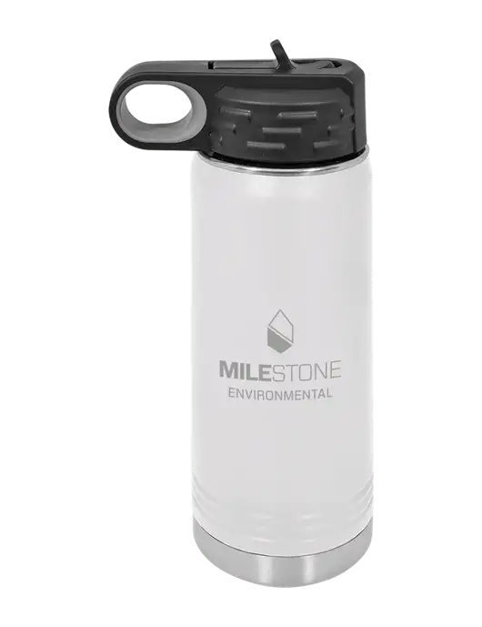 Polar Camel 20 oz Powder Coated White Vacuum Insulated Water Bottle w/Milestone Environmental Logo