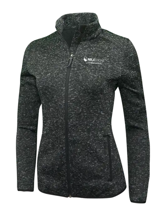 Black Heather Womens Sweater Fleece Jacket w/Milestone Environmental Logo