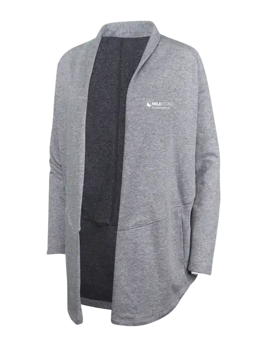 Medium Heather Grey/Char Heather Womens Interlock Cardigan w/Milestone Environmental Logo