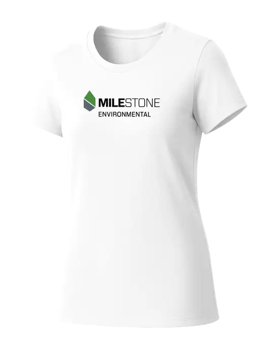 Womens Seriously Soft White T-Shirt w/Milestone Environmental Logo
