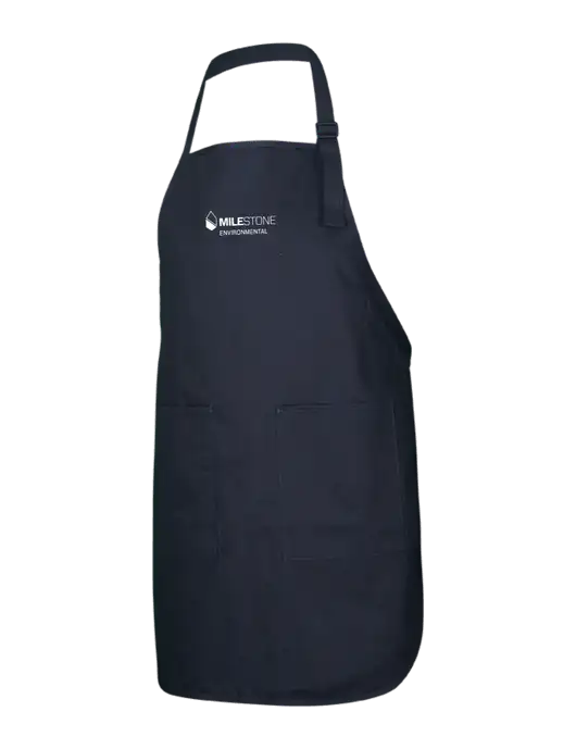 Full-Length Black Apron With Pockets w/Milestone Environmental Logo