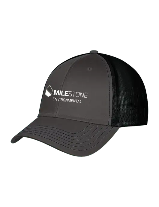 Charcoal & Black Mesh Trucker Cap Snap Back w/Milestone Environmental Logo