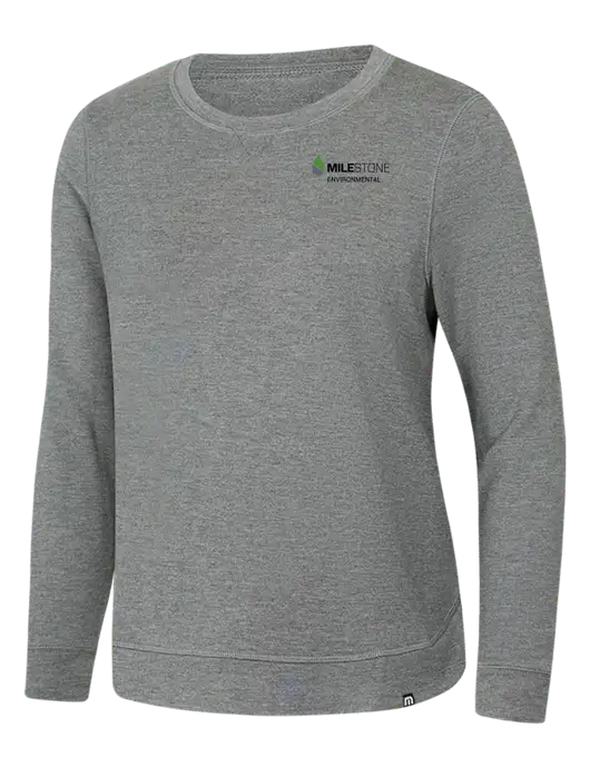 TravisMathew Womens Light Grey Heather Lightweight Long Weekend Crew w/Milestone Environmental Logo