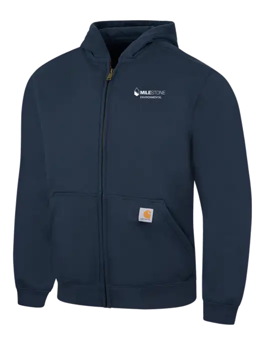 Carhartt Navy Rain Defender Paxton Heavyweight Hooded Zip-Front Sweatshirt w/Milestone Environmental Logo