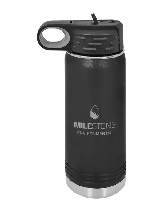 Polar Camel 20 oz Powder Coated Black Vacuum Insulated Water Bottle w/Milestone Environmental Logo