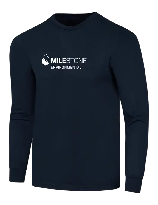 Simply Soft Long Sleeve Navy 4.5 oz, Poly/Combed Ring Spun Cotton T-Shirt w/Milestone Environmental Logo