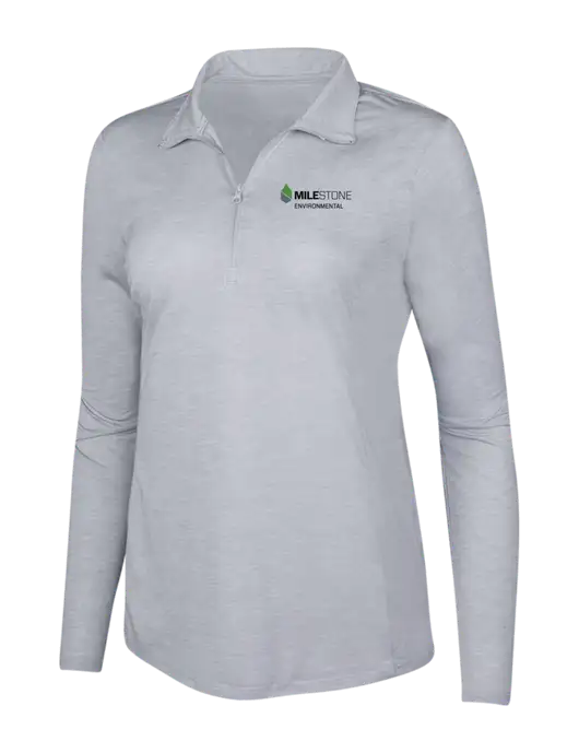 Light Grey Heather Womens Posicharge Tri-Blend Wicking 1/4 Zip Pullover w/Milestone Environmental Logo