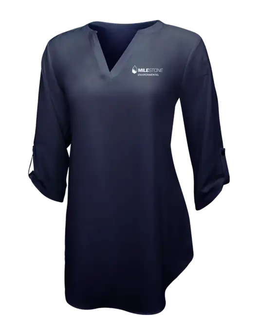 Navy Womens 3/4 Sleeve Tunic Blouse w/Milestone Environmental Logo