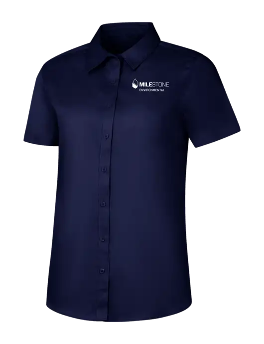 Womens Navy Short Sleeve Superpro React Twill Shirt w/Milestone Environmental Logo