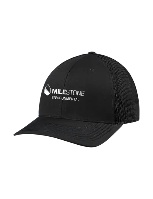 Richardson Adjustable Snapback Original 112 Trucker Cap Black w/Black Mesh w/Milestone Environmental Logo