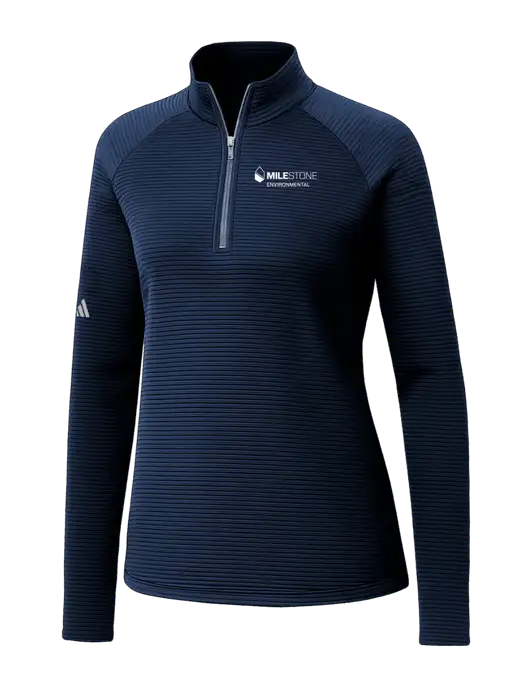 Adidas Womens Navy Spacer Quarter-Zip Pullover  w/Milestone Environmental Logo