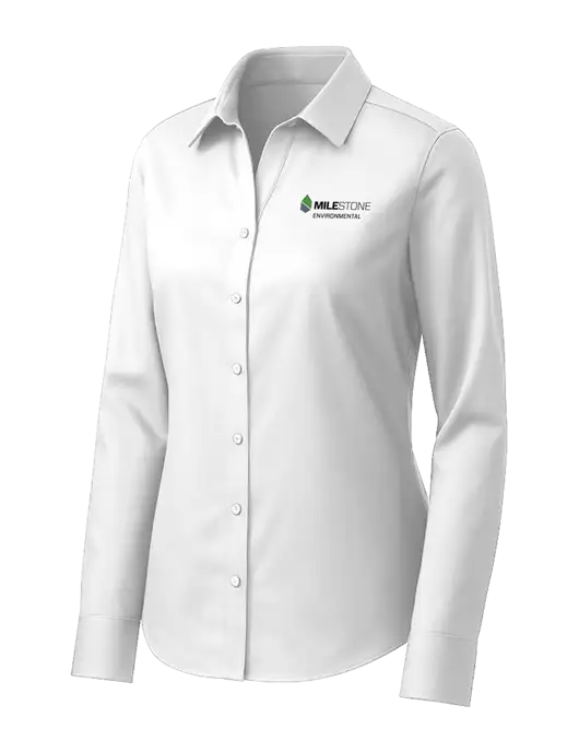 Brooks Brothers Womens White Wrinkle-Free Stretch Pinpoint Shirt w/Milestone Environmental Logo