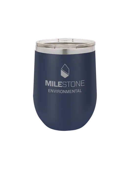 Polar Camel 12 oz Powder Coated Navy Vacuum Insulated Stemless Wine Tumbler w/Milestone Environmental Logo