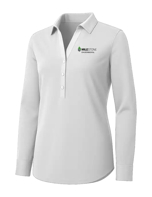 Womens White City Stretch Shirt w/Milestone Environmental Logo