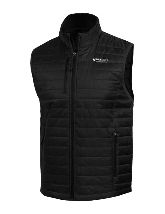Packable Black Puffy Vest w/Milestone Environmental Logo