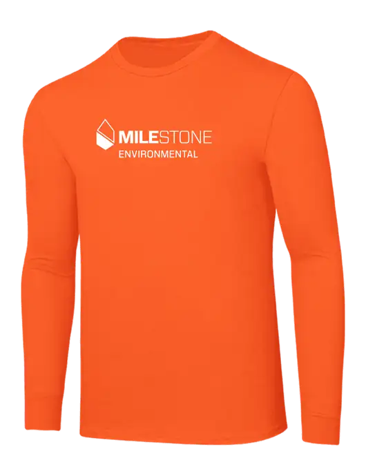 Core Blend Safety Orange Long Sleeve Tee w/Milestone Environmental Logo