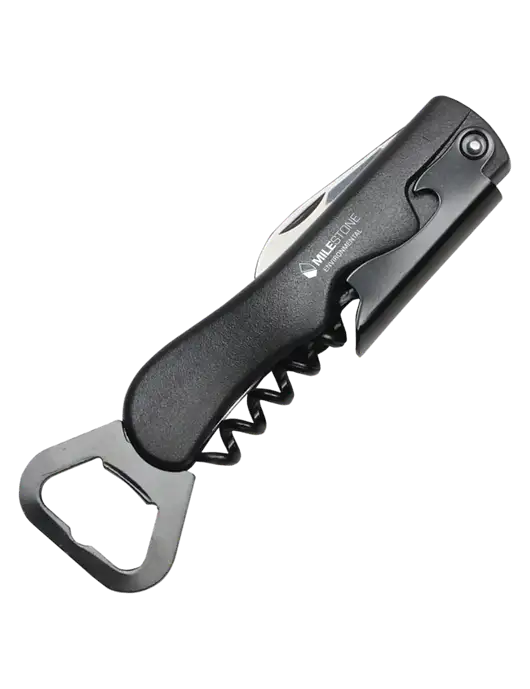 Sleek Black Bottle Opener w/Milestone Environmental Logo