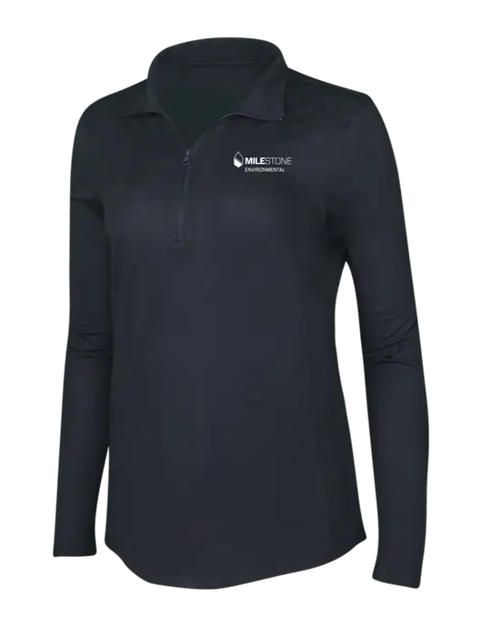 Black Triad Solid Womens Posicharge Tri-Blend Wicking 1/4 Zip Pullover w/Milestone Environmental Logo