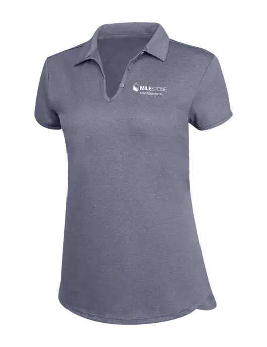 True Navy Womens Trace Heather Polo w/Milestone Environmental Logo