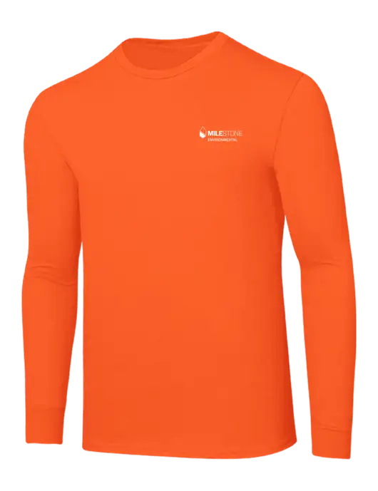 Core Blend Safety Orange Long Sleeve Tee w/Milestone Environmental Logo