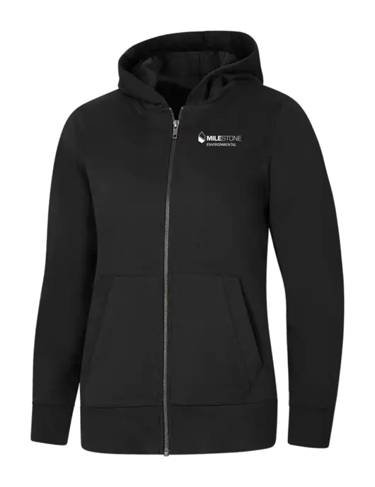 Womens Black Re-Fleece Full-Zip Hoodie w/Milestone Environmental Logo