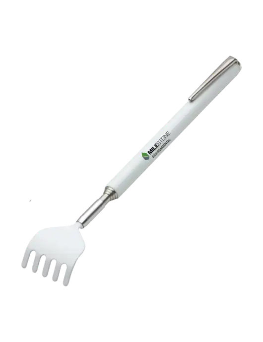 Telescopic White Back Scratcher w/Milestone Environmental Logo